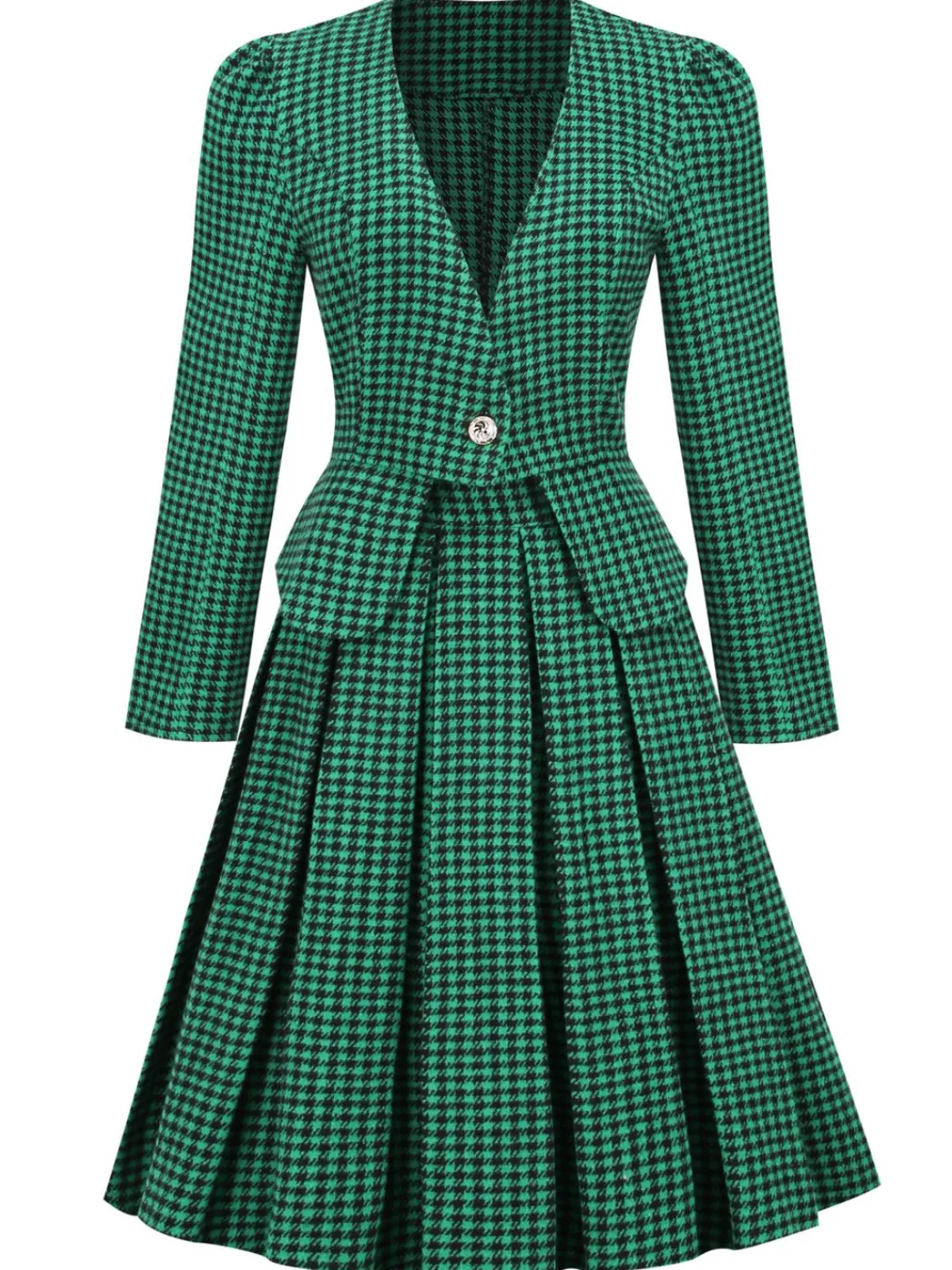 Clearance Retro Stage 2PCS Black Retro Plaid Blazer & Panel Skirt