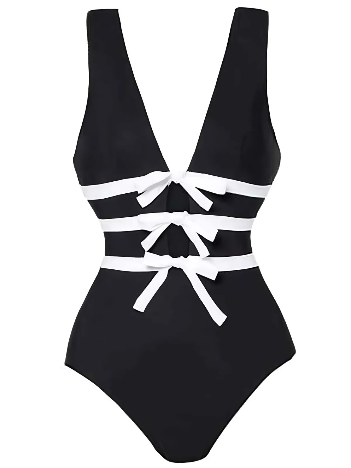 Best Retro Stage 2PCS 1940s Bow One-Piece Swimsuit & Swim Skirt Black