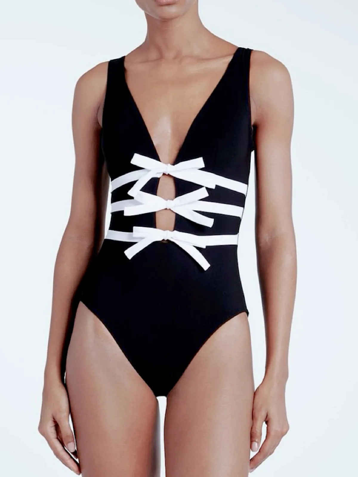 Best Retro Stage 2PCS 1940s Bow One-Piece Swimsuit & Swim Skirt Black
