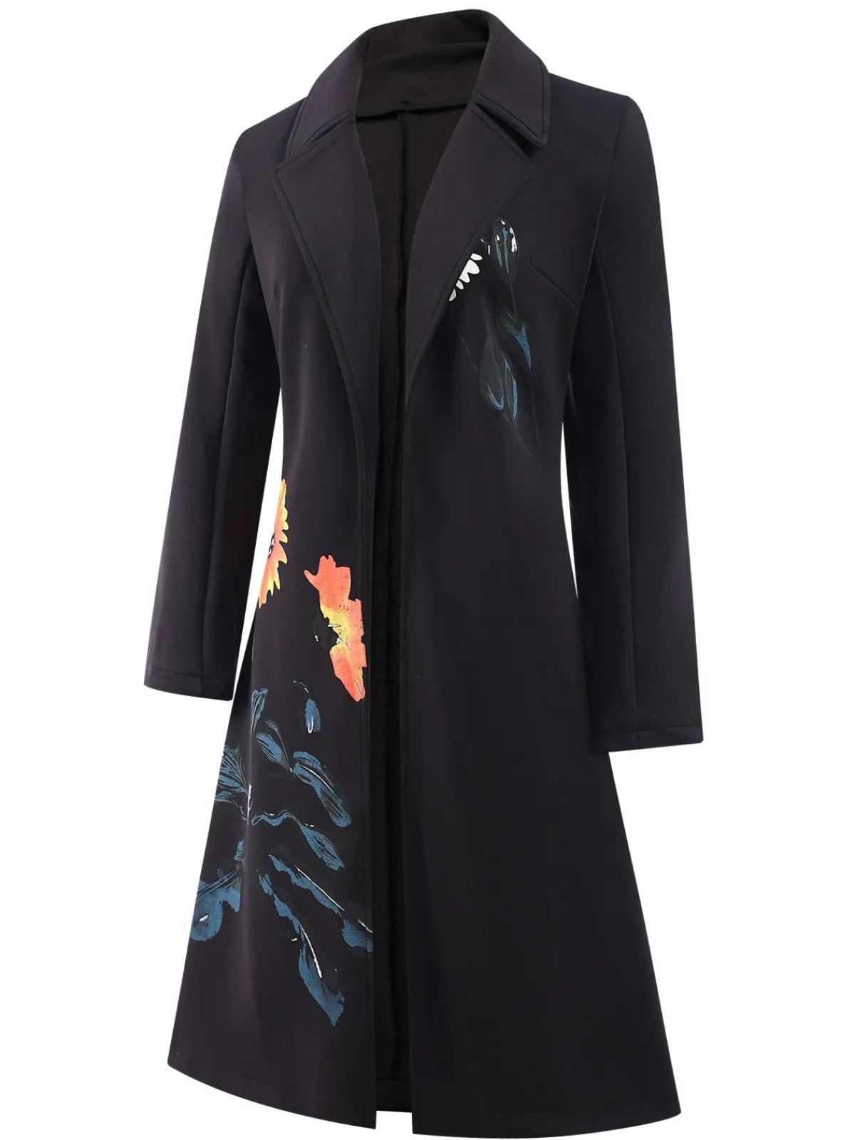 Best Retro Stage 3PCS 1960s Floral Long Coat & Top & Pants Suit Set Black