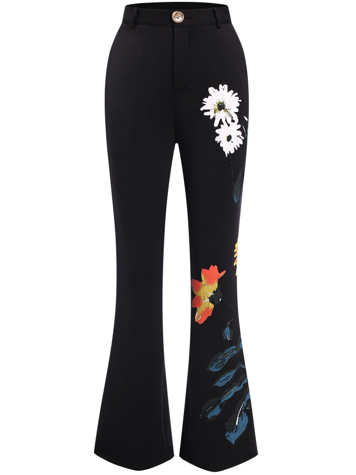 Best Retro Stage 3PCS 1960s Floral Long Coat & Top & Pants Suit Set Black