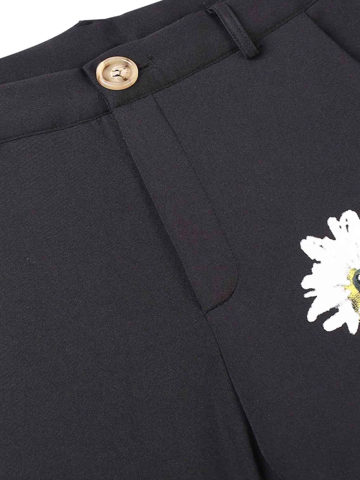 Best Retro Stage 3PCS 1960s Floral Long Coat & Top & Pants Suit Set Black
