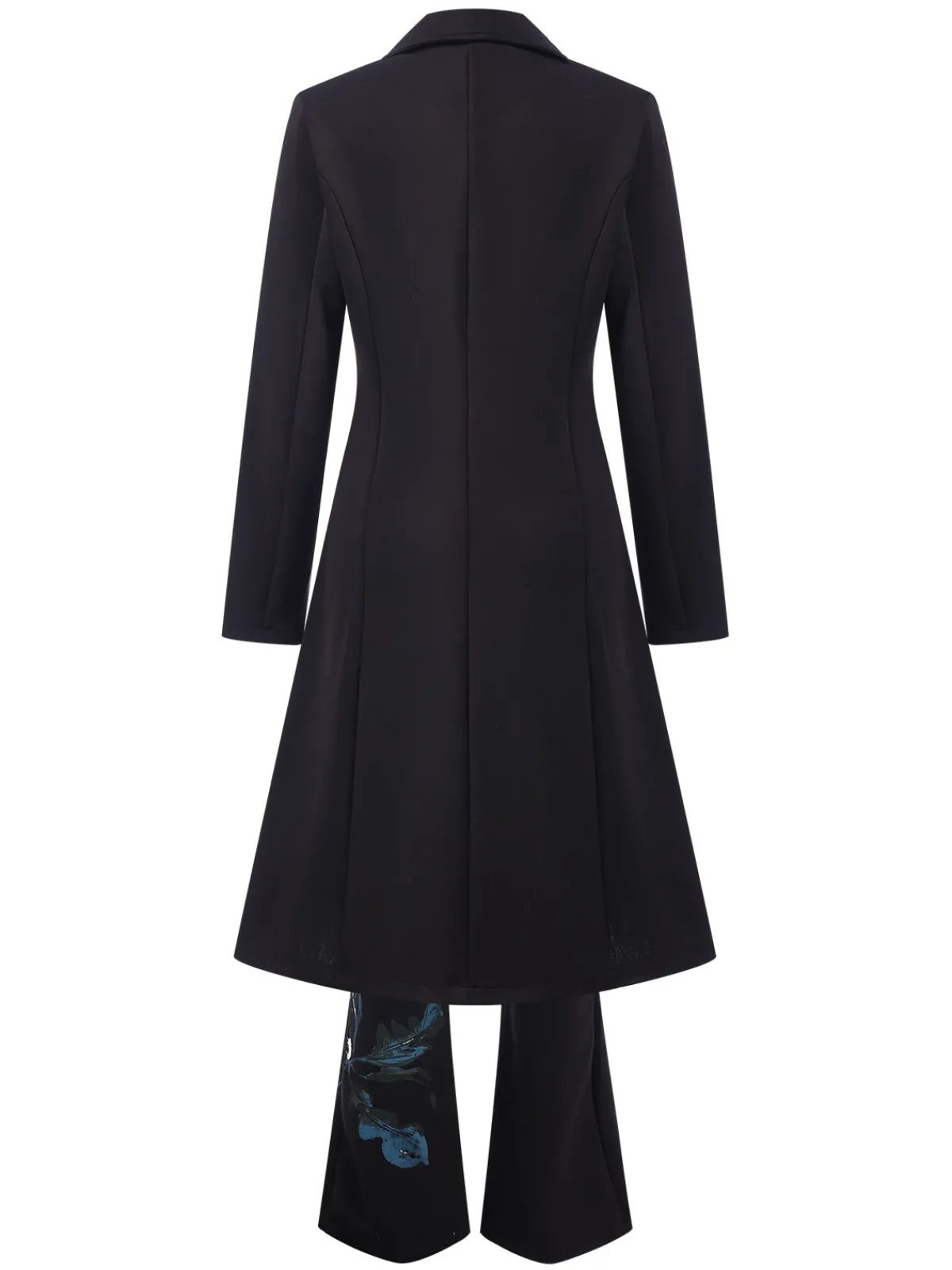 Best Retro Stage 3PCS 1960s Floral Long Coat & Top & Pants Suit Set Black