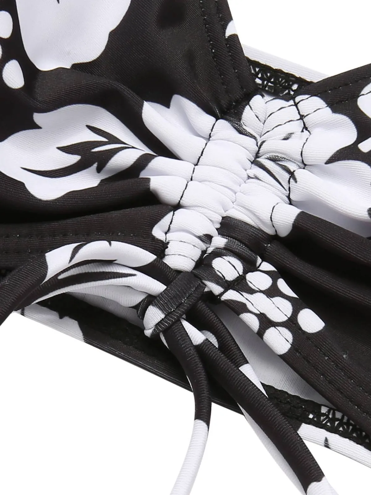 Online Retro Stage 3PCS 1950s Flowers Swimsuit & Cover-Up Black