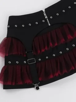 Sale Retro Stage 2PCS 1980s Gothic Steampunk Halter Cross Camisole & Mini Skirt Black