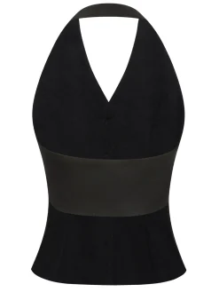 Discount Retro Stage 2PCS 1930s Halter Vest Top & Wide Leg Pants Black