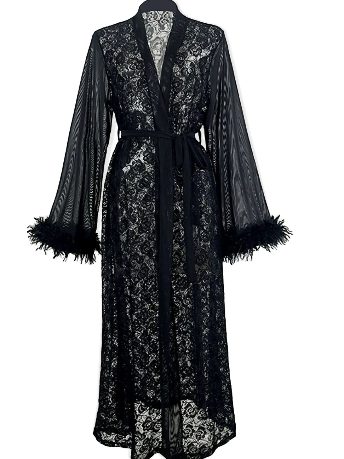Sale Retro Stage 2PCS 1940s Lace Sheer Sleepwear Set Black