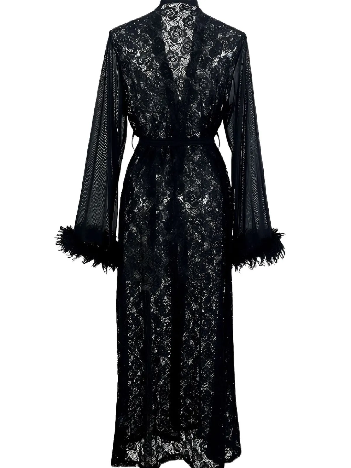 Sale Retro Stage 2PCS 1940s Lace Sheer Sleepwear Set Black