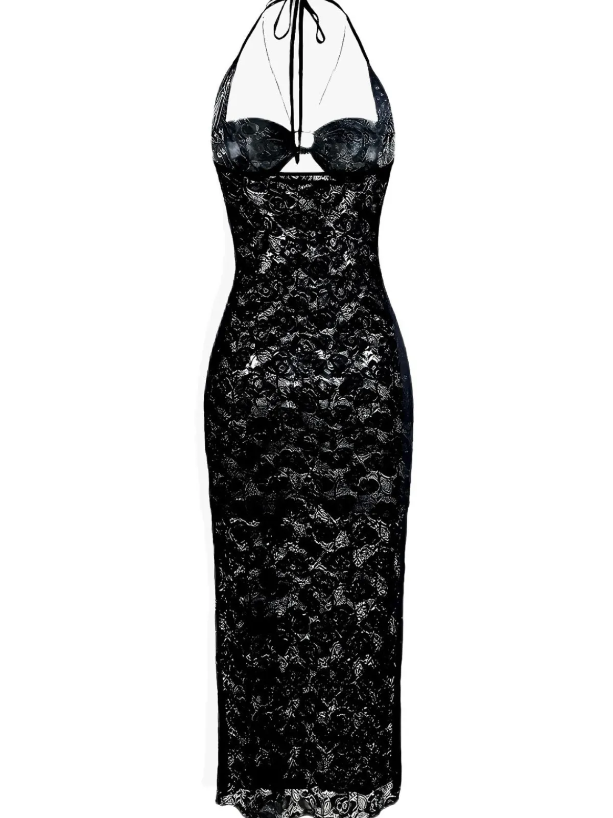 Sale Retro Stage 2PCS 1940s Lace Sheer Sleepwear Set Black