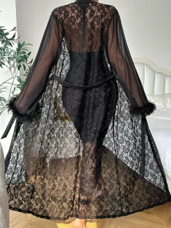 Sale Retro Stage 2PCS 1940s Lace Sheer Sleepwear Set Black