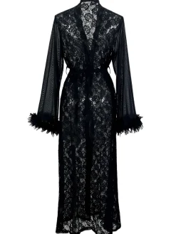Sale Retro Stage 2PCS 1940s Lace Sheer Sleepwear Set Black