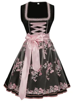 Online Retro Stage 2PCS 1950s Oktoberfest Dress With Embroidered Apron Black