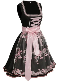 Online Retro Stage 2PCS 1950s Oktoberfest Dress With Embroidered Apron Black