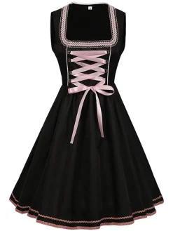 Online Retro Stage 2PCS 1950s Oktoberfest Dress With Embroidered Apron Black