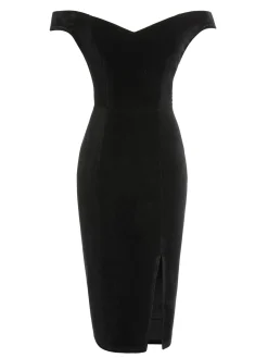Sale Retro Stage 2PCS 1960s Solid Dress & Plush Cape Black