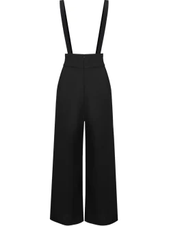 Fashion Retro Stage 2PCS 1930s Stripes Tie Collar Blouse & Suspender Pants Black