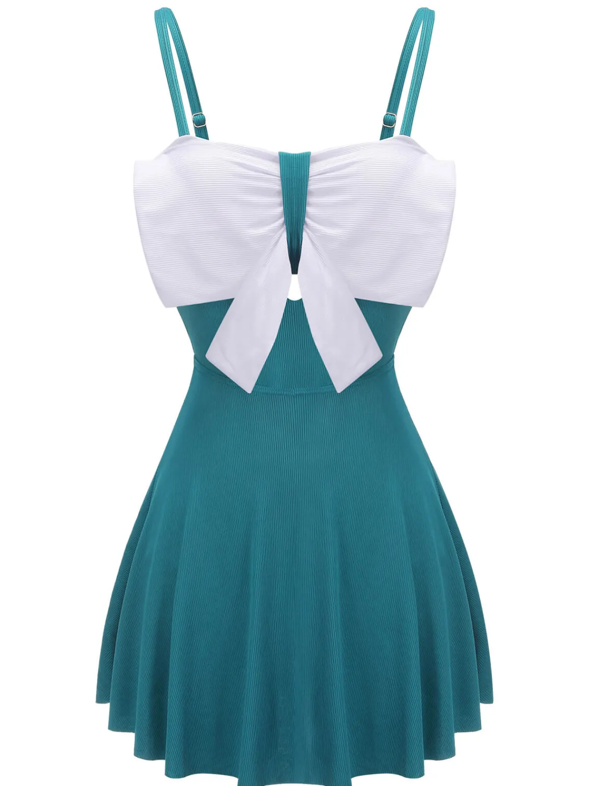 Online Retro Stage 2PCS 1930s Bow Strap Swimsuit & Skirt Blue