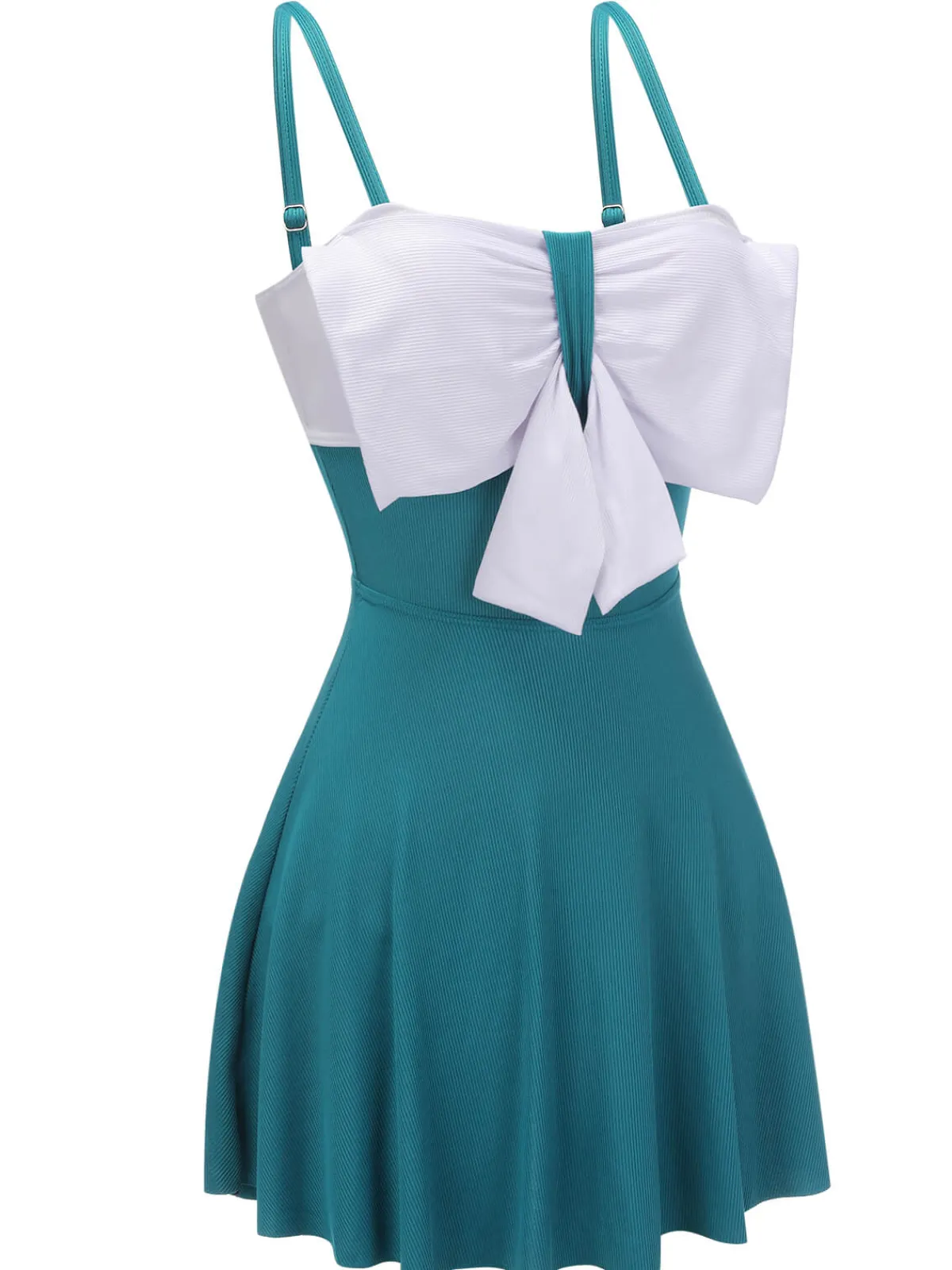 Online Retro Stage 2PCS 1930s Bow Strap Swimsuit & Skirt Blue
