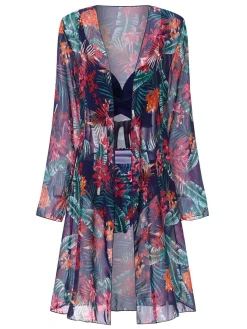 Clearance Retro Stage 2PCS Blue 1960s Floral Plant Print Bikini Sets & Cover-Up Dark Blue
