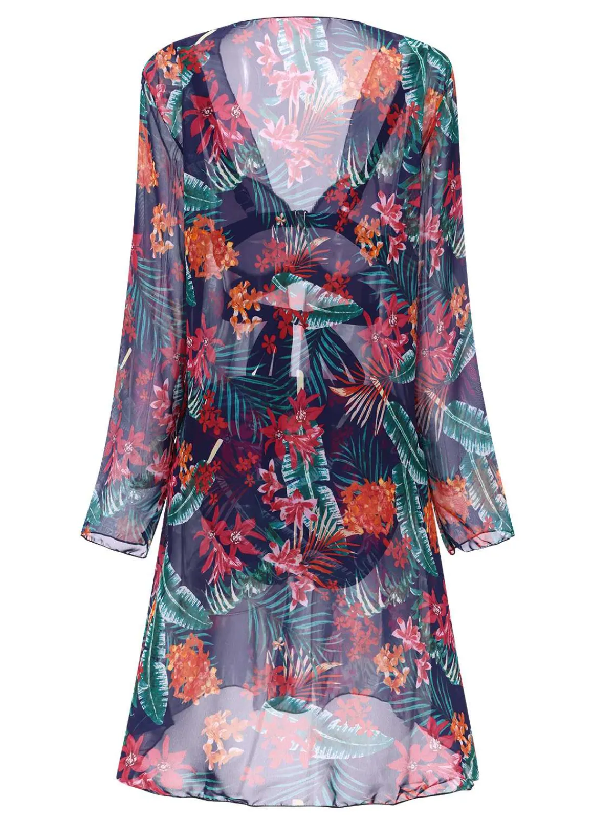 Clearance Retro Stage 2PCS Blue 1960s Floral Plant Print Bikini Sets & Cover-Up Dark Blue