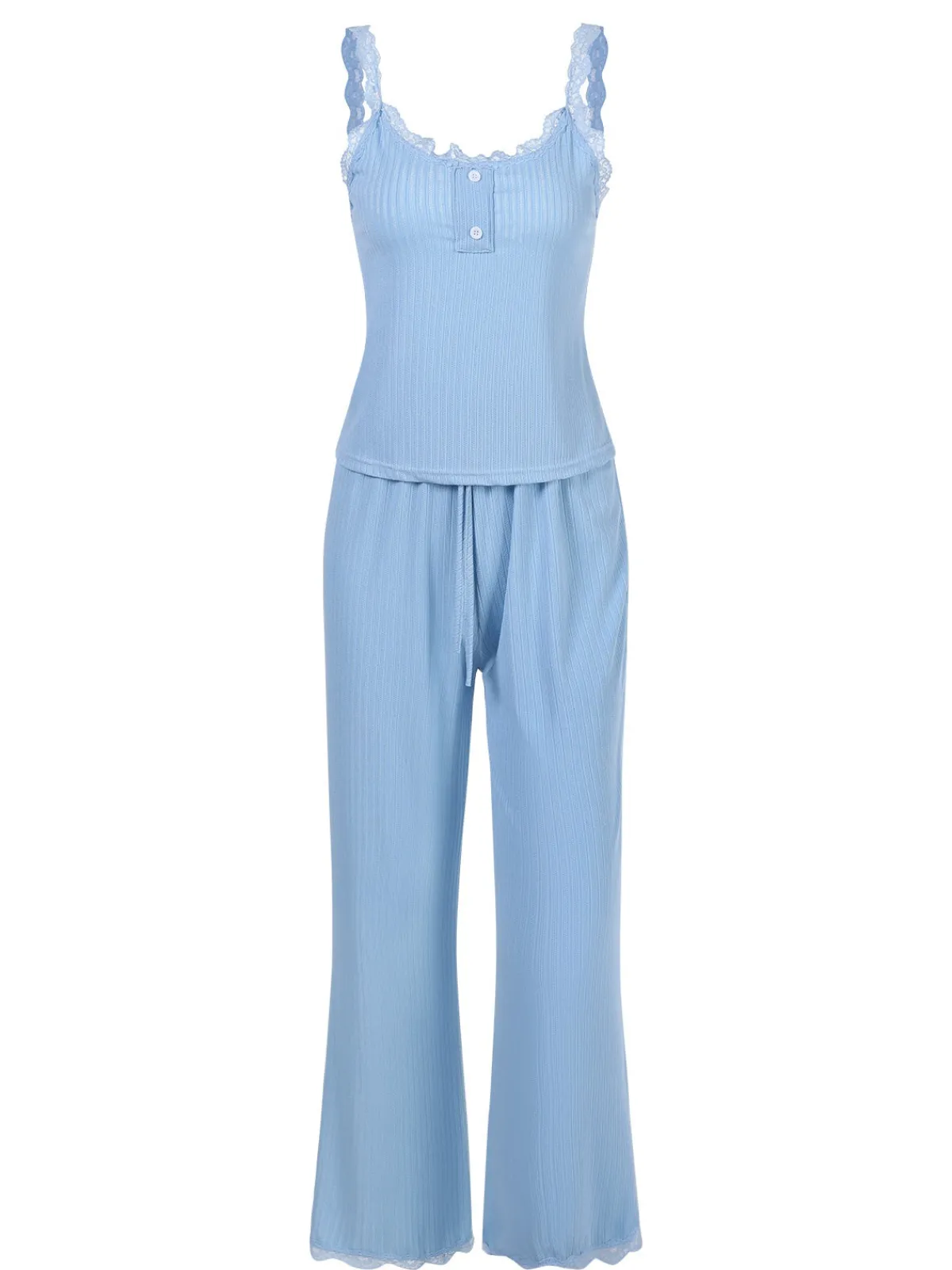 Sale Retro Stage 2PCS 1950s Lace Patchwork Sleepwear Blue