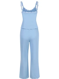 Sale Retro Stage 2PCS 1950s Lace Patchwork Sleepwear Blue