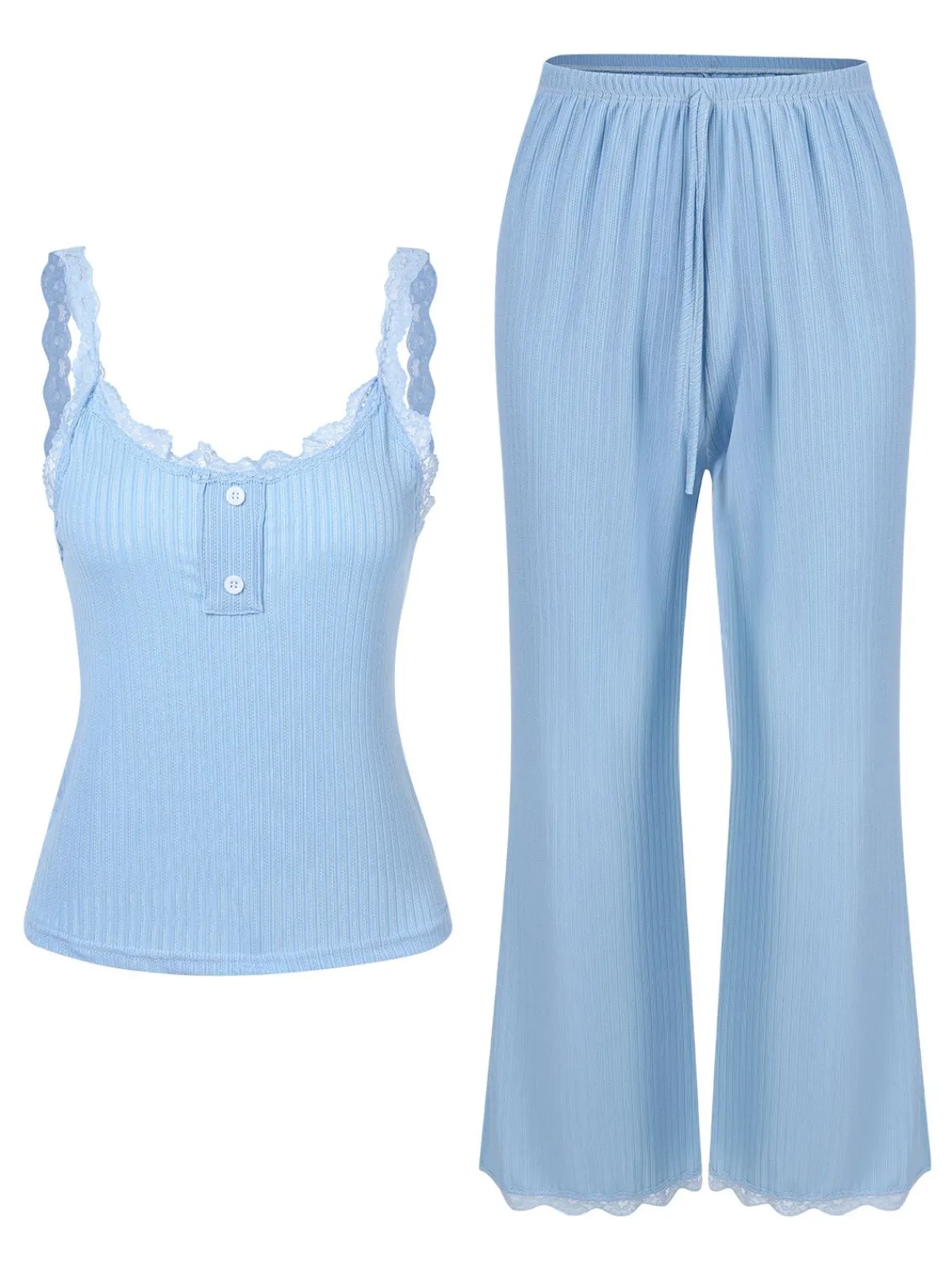 Sale Retro Stage 2PCS 1950s Lace Patchwork Sleepwear Blue