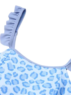 Outlet Retro Stage 2PCS 1940s Leopard Patchwork Swimsuit Blue