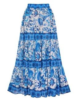 Discount Retro Stage 2PCS 1950s One-Shoulder Print Swimsuit & Cover-Up Blue
