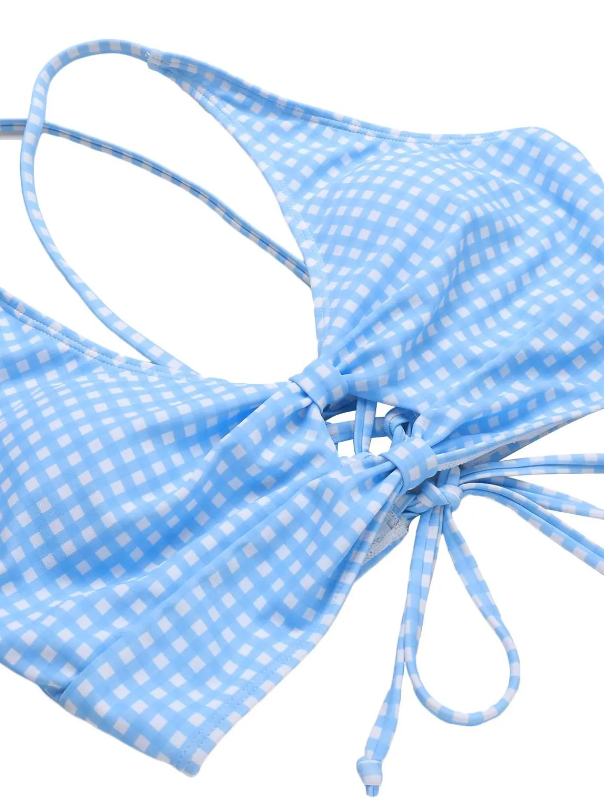 Hot Retro Stage 2PCS 1950s Plaids Swimsuit & Mesh Cover-Up Blue