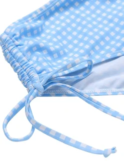 Hot Retro Stage 2PCS 1950s Plaids Swimsuit & Mesh Cover-Up Blue