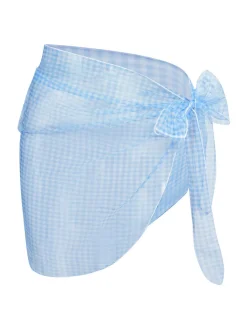 Hot Retro Stage 2PCS 1950s Plaids Swimsuit & Mesh Cover-Up Blue