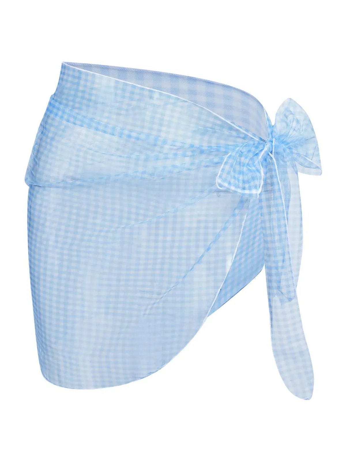 Hot Retro Stage 2PCS 1950s Plaids Swimsuit & Mesh Cover-Up Blue
