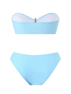 Online Retro Stage 2PCS 1950s Solid Starfish Bandeau Bikini Set & Cover Up Blue