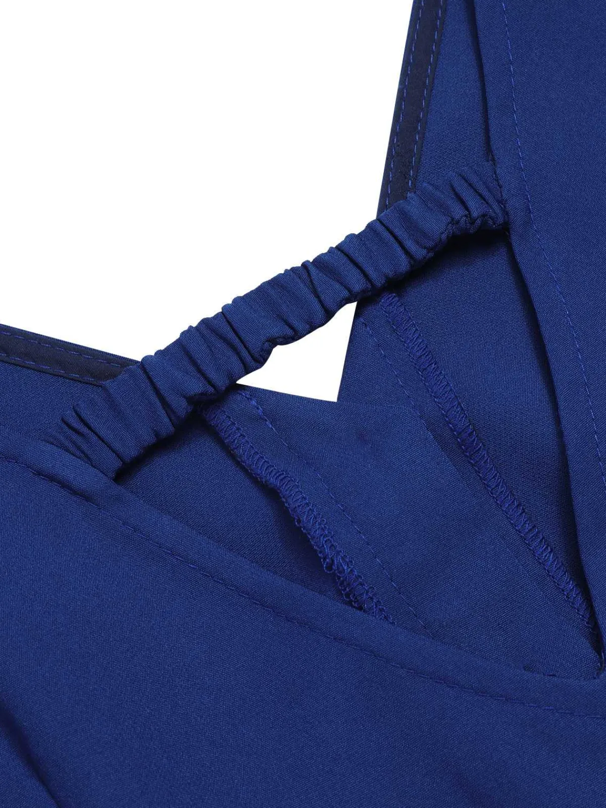 Sale Retro Stage 2Pcs 1950s Tie Neck Stripes Blouse & Ruffles Vest Dress Blue