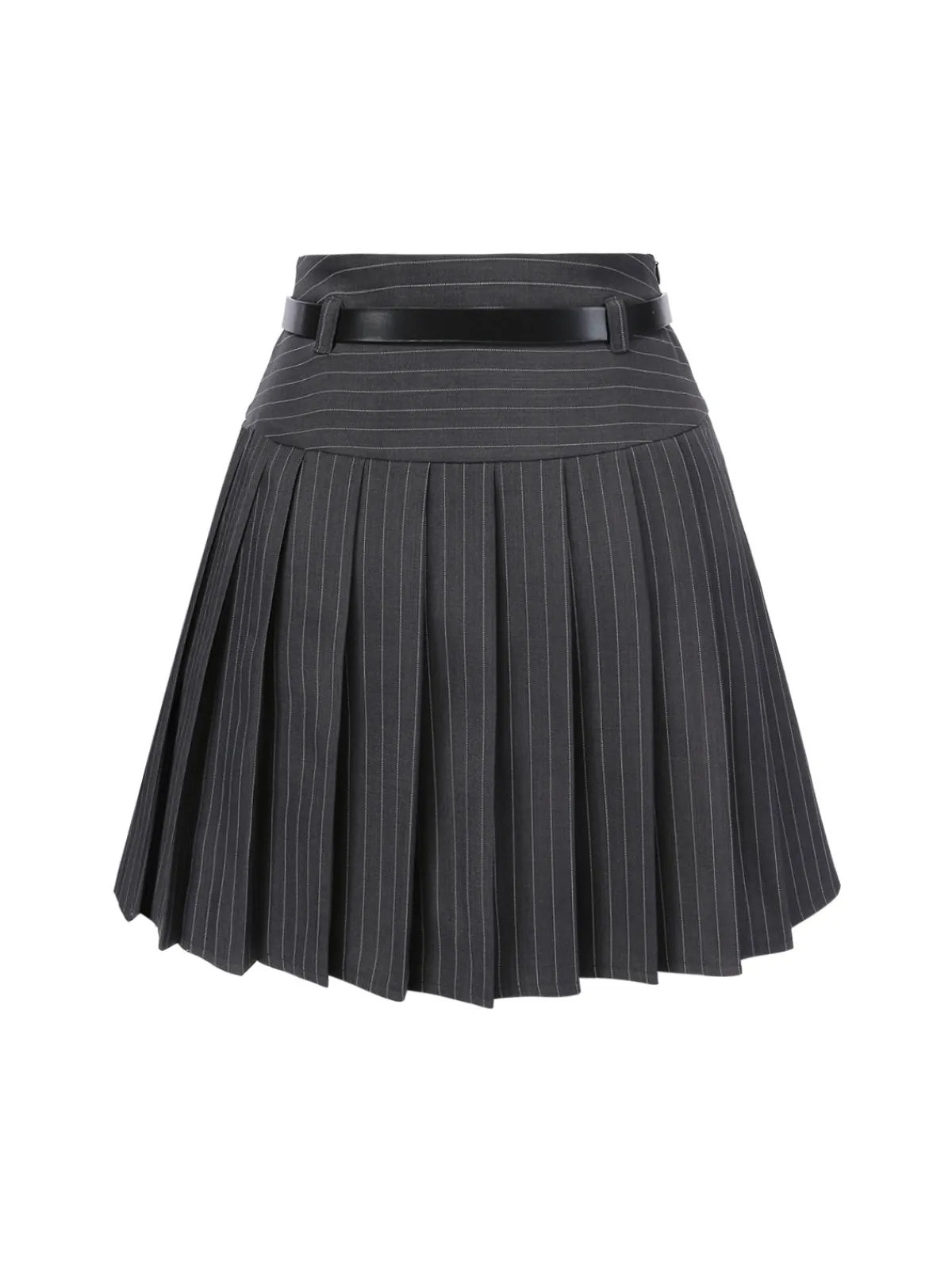 Best Retro Stage 2PCS Dark Gray 1960s Pinstripes Top & Pleated Skirt