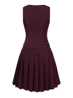Best Retro Stage 2PCS Dark Gray 1960s Pinstripes Top & Pleated Skirt