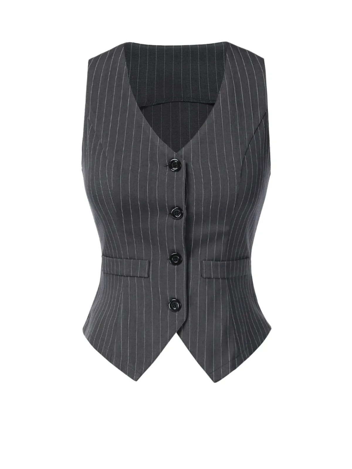 Best Retro Stage 2PCS Dark Gray 1960s Pinstripes Top & Pleated Skirt