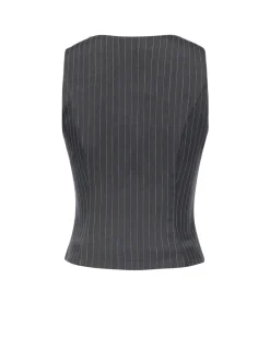 Best Retro Stage 2PCS Dark Gray 1960s Pinstripes Top & Pleated Skirt