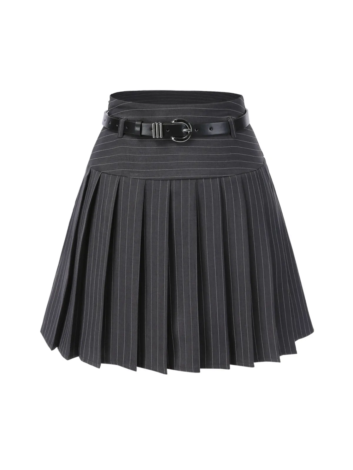 Best Retro Stage 2PCS Dark Gray 1960s Pinstripes Top & Pleated Skirt