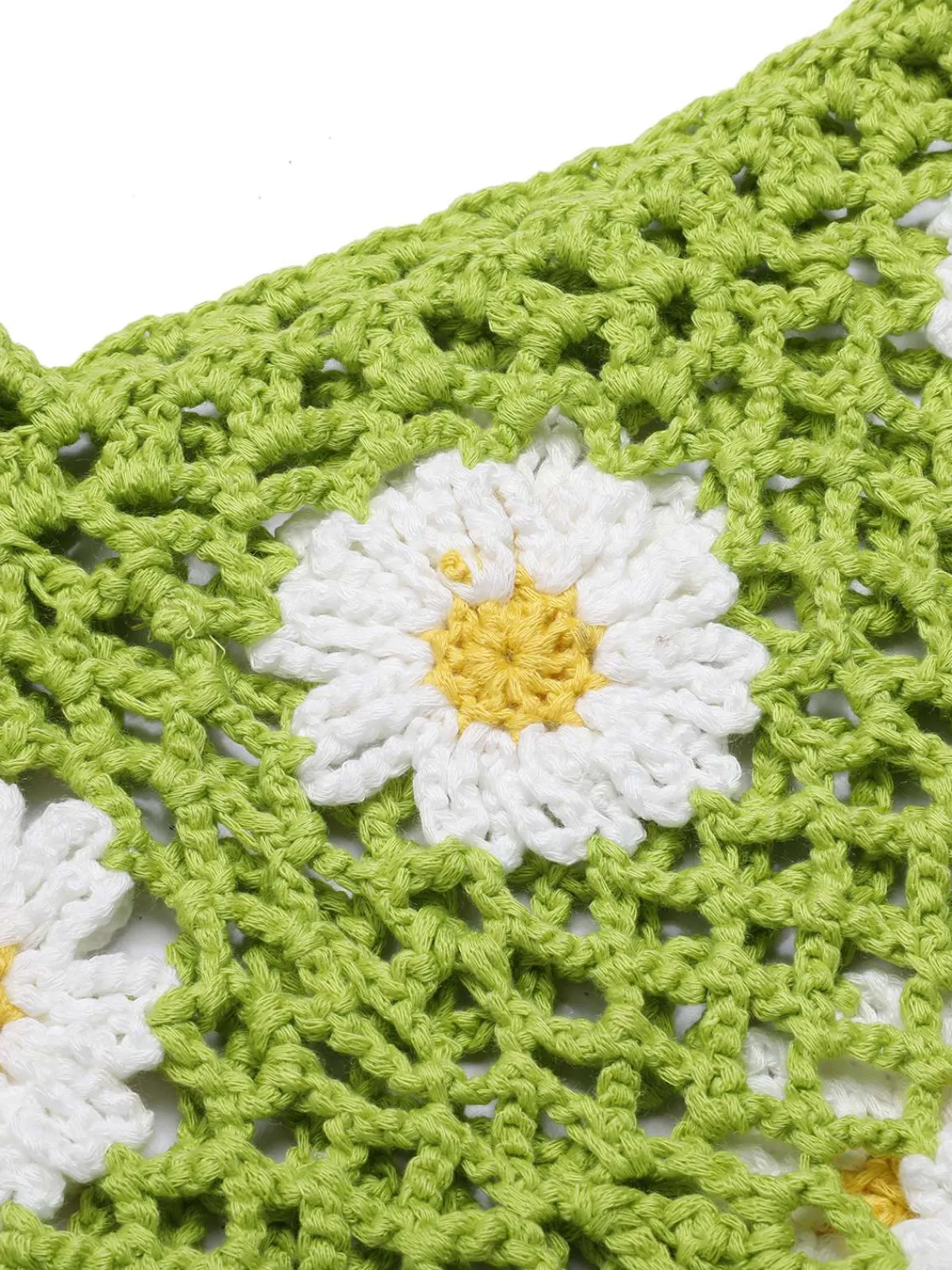 Sale Retro Stage 2PCS Green 1980s Daisy Knitted Top & Pants