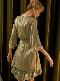 Discount Retro Stage 2PCS Green 1950s Guipure Lace Nightgown & Robe