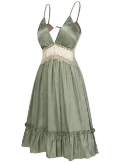 Discount Retro Stage 2PCS Green 1950s Guipure Lace Nightgown & Robe