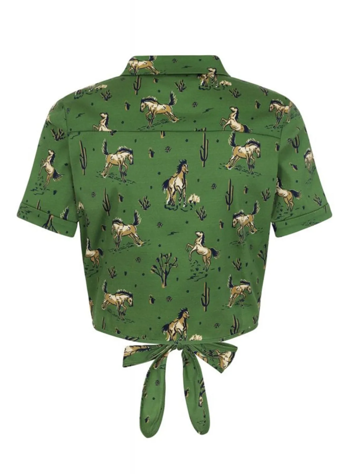 Hot Retro Stage 2PCS 1970s Horse Blouse Top & Skirt Green