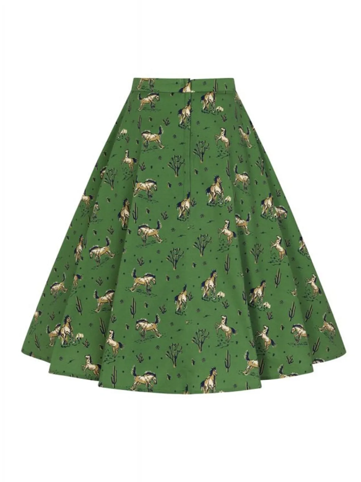 Hot Retro Stage 2PCS 1970s Horse Blouse Top & Skirt Green