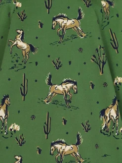 Hot Retro Stage 2PCS 1970s Horse Blouse Top & Skirt Green