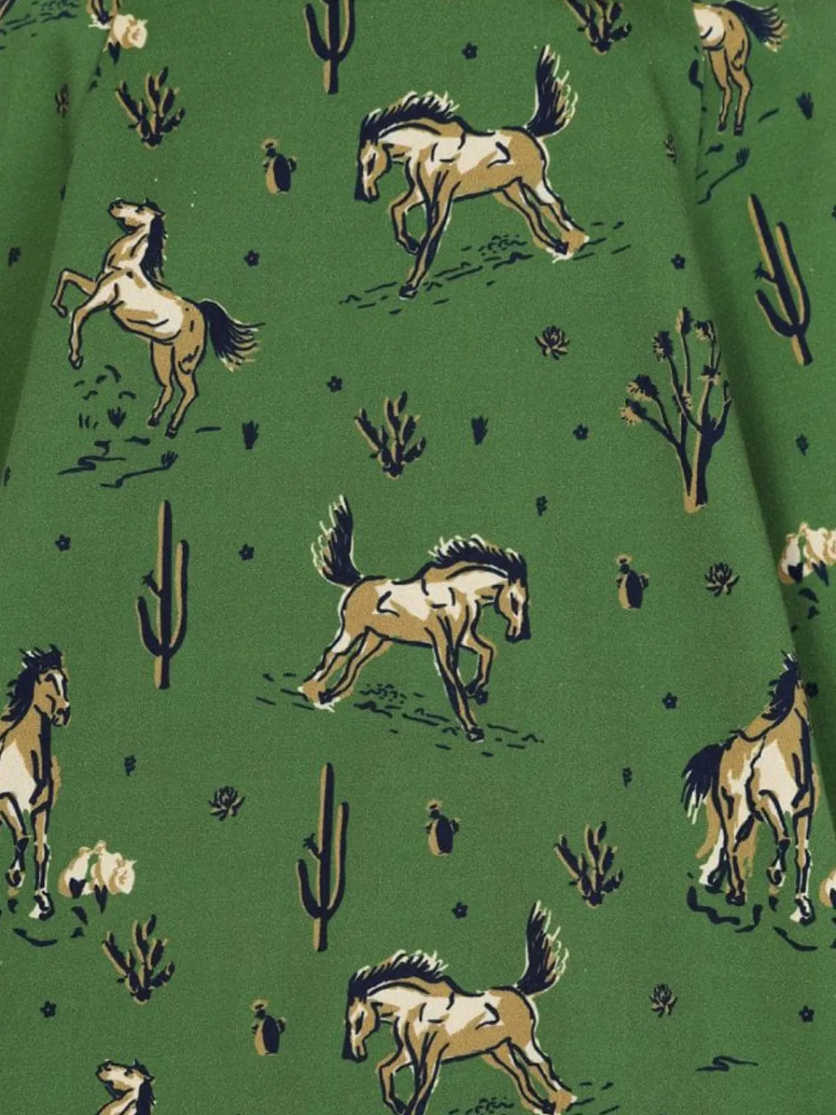 Hot Retro Stage 2PCS 1970s Horse Blouse Top & Skirt Green