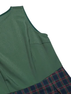 Best Retro Stage 2PCS Green 1940s Lapel Button Blazer & Plaids Dress Dark Green