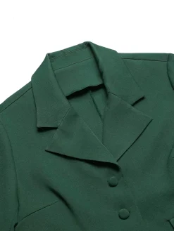 Best Retro Stage 2PCS Green 1940s Lapel Button Blazer & Plaids Dress Dark Green