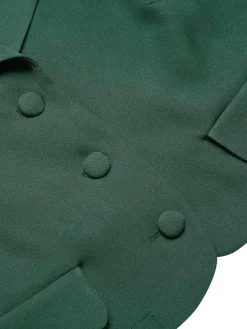 Best Retro Stage 2PCS Green 1940s Lapel Button Blazer & Plaids Dress Dark Green